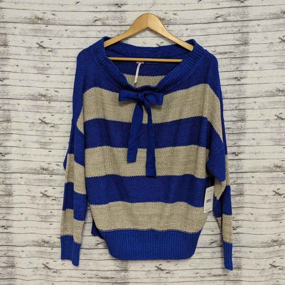 Free People Oversized Sweater Gray & blue sz:S NWT